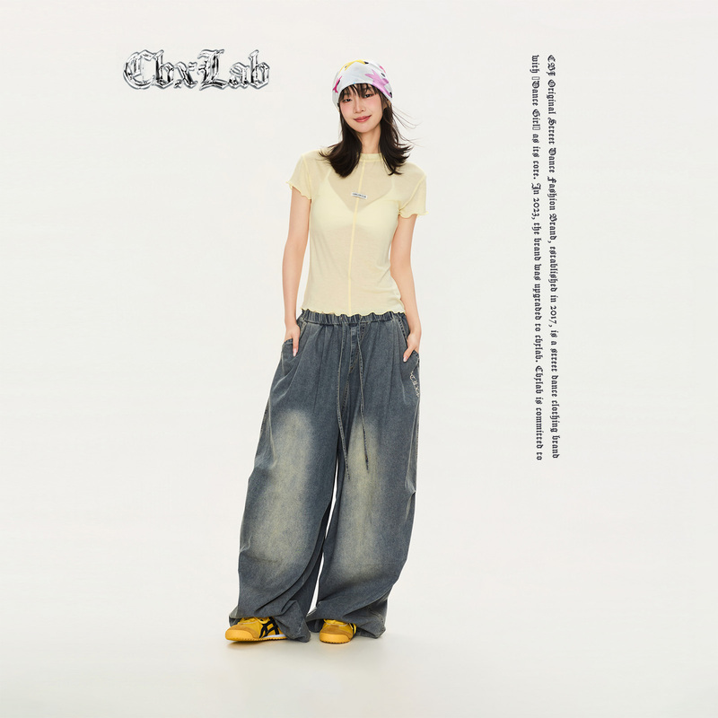 Cbxlab Street Dance Trendy Brand American Retro Oversize Gothic Denim Pants Flowing Water-Style Hip-Hop Casual Pants
