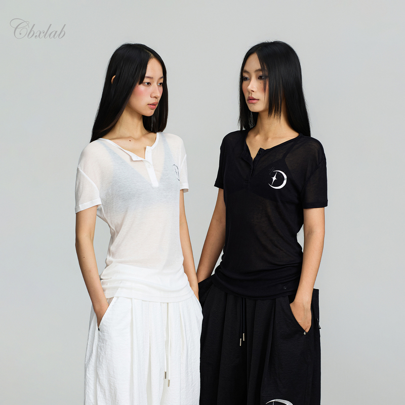Cbxlab Street Dance Trendy Brand "Star and Moon Series" Tencel Silver-Embossed Slim-Fit Top Versatile Jazz Lyrical Shirt