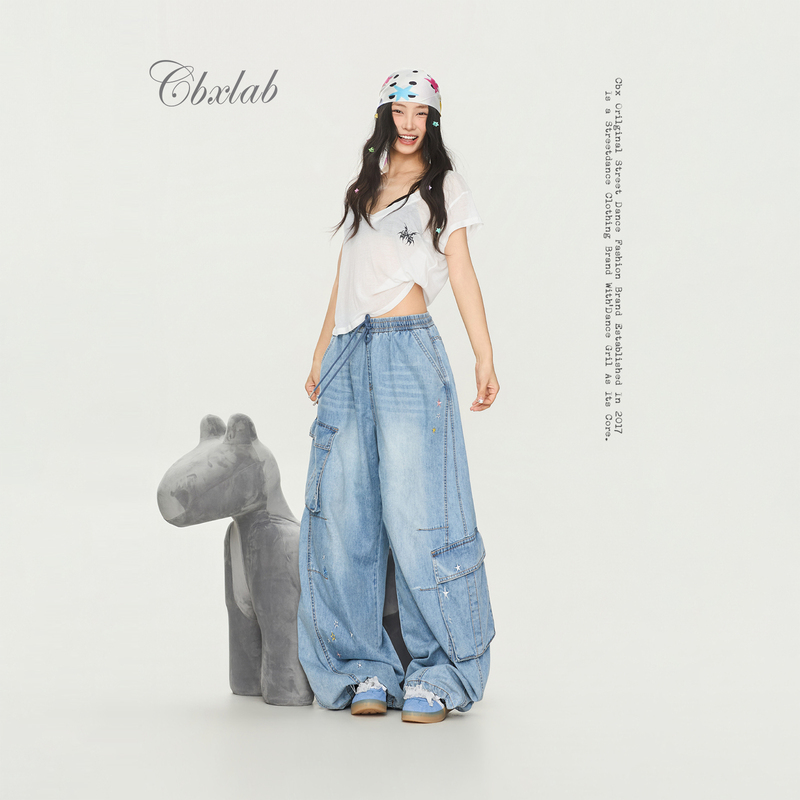 Cbxlab Street Dance Trendy Brand "Clouds and Stars" Super Soft Drape Jeans American Style Hot Girl Millennium Dance Casual Pants