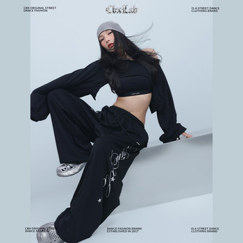 Cbxlab hip-hop trendy brand jazz super soft hot girl suit mesh breathable hip-hop sweatpants curved navel long sleeves