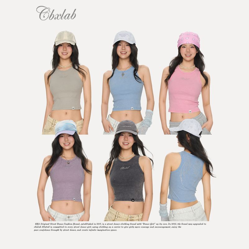 Cbxlab Street Dance Trendy Brand High Street Punk Rhinestone Metal Beaded Top Washed Slimming Versatile Hot Girl Tank Top Trendy