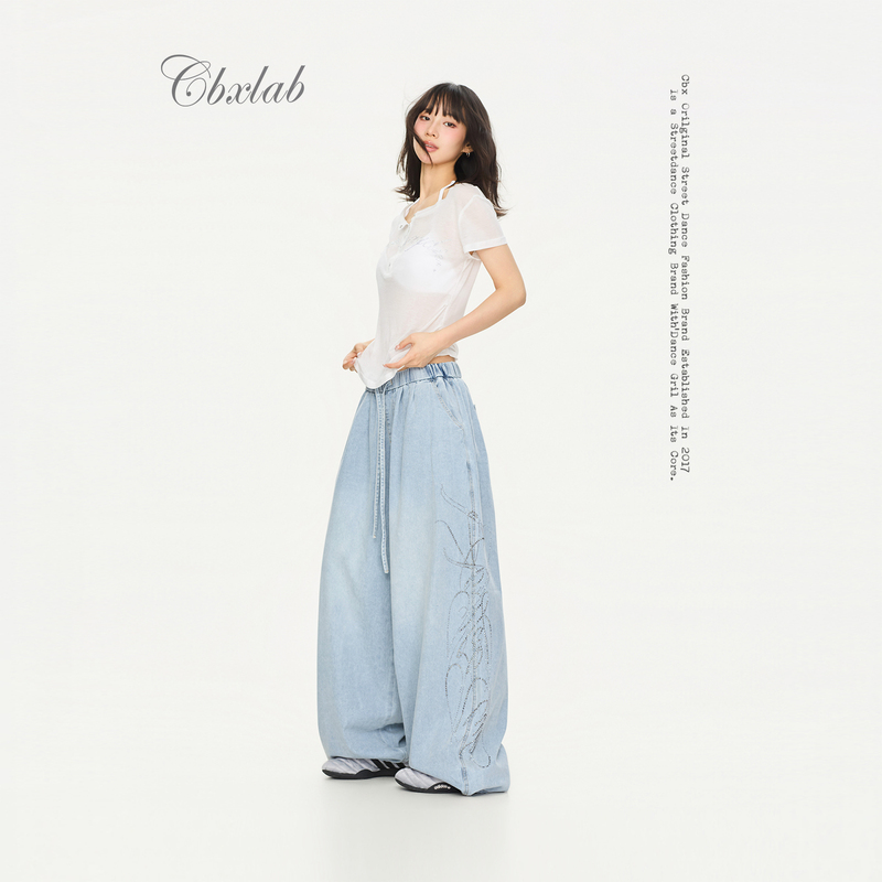 Cbxlab Street Dance Trendy Brand "Psychedelic Barbie" Oversized Drapey Denim Pants Water-Style Lyrical Casual Pants
