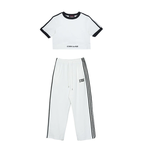 CBXLAB Белый комплект в стиле хип-хоп, танцующие штаны, короткий рукав