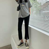 Pregnant woman pants summer outside wearing casual horn pants Totbelly slim open fork display slim 90% pants black 100 lap pants summer