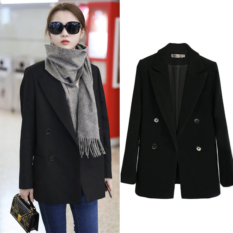 Maternity coat suit winter woolen large size mid-pregnancy coat black professional interview outfit pregnancy top