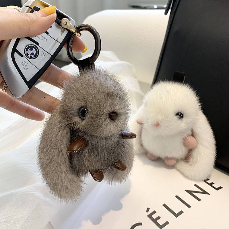 Mink Fur Doll Cute Internet-Famous Rabbit Pendant Backpack Plush Toy High-End Fur Car Keychain Bag Accessory