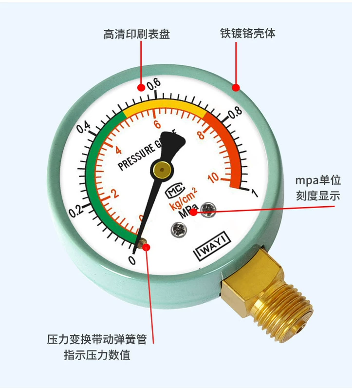 Y60 Đồng Hồ Đo Áp Lực Nước Phong Vũ Biểu 4 Điểm Ống Nước Không Khí Làm Nóng Sàn Nước Phân Phối Đo Áp Lực