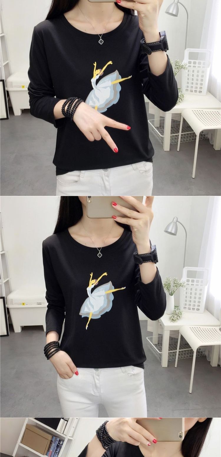 Mùa xuân và mùa thu 2018 Mỏng mỏng kích thước lớn cổ tròn màu cơ bản mới áo thun dài tay Hàn Quốc áo voan kiểu