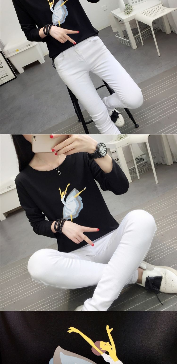 Mùa xuân và mùa thu 2018 Mỏng mỏng kích thước lớn cổ tròn màu cơ bản mới áo thun dài tay Hàn Quốc áo voan kiểu