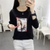 2018 mới mùa thu Han Fan lỏng dài tay t-shirt nữ hoang dã Hàn Quốc phiên bản của mỏng slimming mm ladies quần áo áo phông cao cấp Áo phông