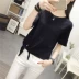 Mùa hè 2018 mới phong cách BF BF Hồng Kông hương rắn màu Áo thun nữ ngắn tay Hàn Quốc lửng sơ áo phông dài tay Áo phông