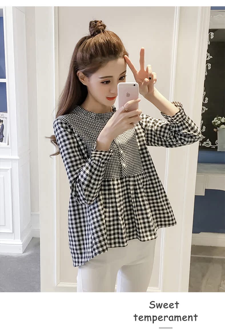 Mùa xuân thu 2018 mới ngọt ngào áo sơ mi tươi mới phiên bản Hàn Quốc của áo dài tay rộng một chiếc áo sơ mi kẻ sọc kẻ sọc áo sơ mi nữ kiểu