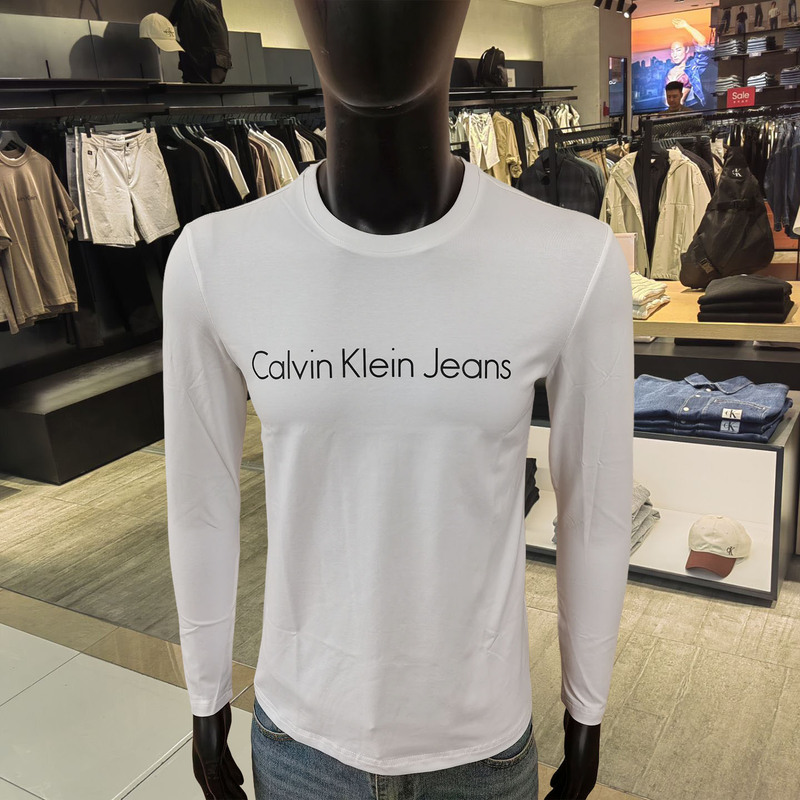 {Outlet Selection} Ck Long Sleeve T-Shirt 2025 New Round Neck Pure Cotton Stretch Slim Fit Unisex Autumn and Winter Base Shirt