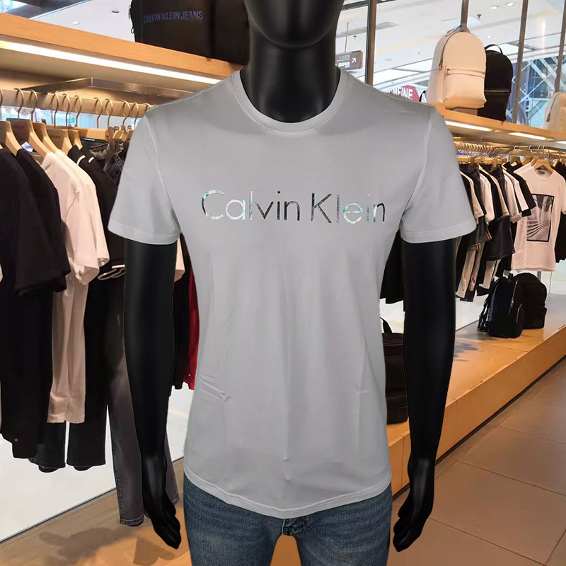 {Outlet Selection} Ckt Men's Short-Sleeve T-Shirt Summer New Colorful Logo Print Round Neck Ck Short-Sleeve T-Shirt Top