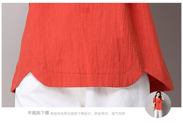 实拍3260#2022年夏新款棉麻大码女装文艺复古短袖T恤详情28