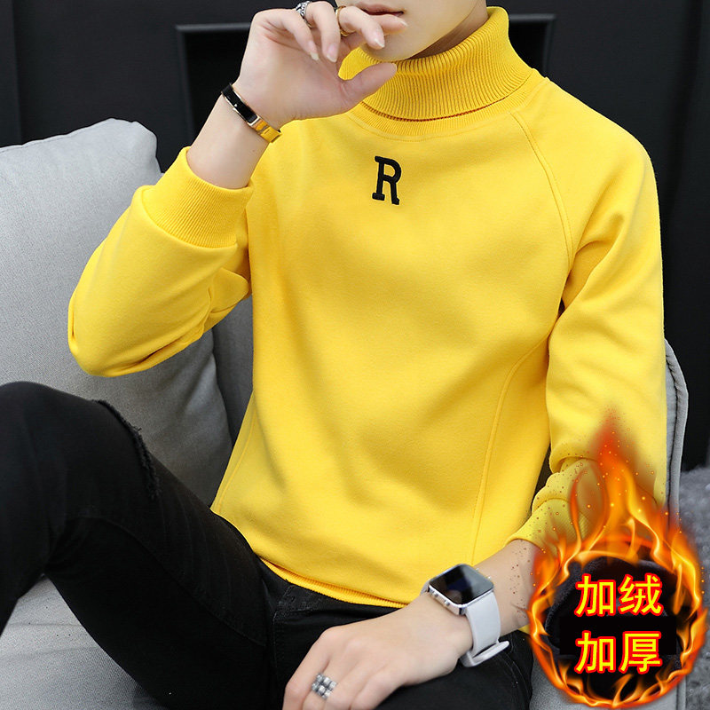 Winter thermal underwear men's high collar plus velvet thick cotton trend cold-proof can be worn outside men's autumn clothes one-piece top