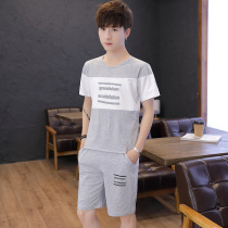 Summer Teen Sleepwear Male Summer Short Sleeve Boy New Pure Cotton Male Large Boy Junior High School Student Home