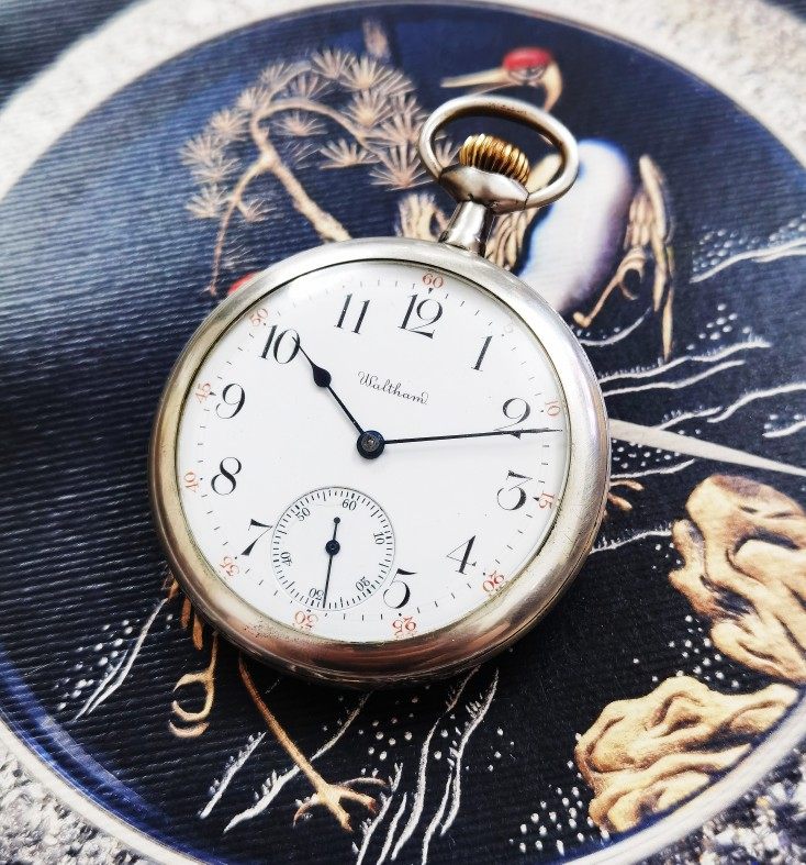 US WALTHAM Watson sterling silver shell MAXIMUS 23 diamond carved movement second-hand antique pocket watch