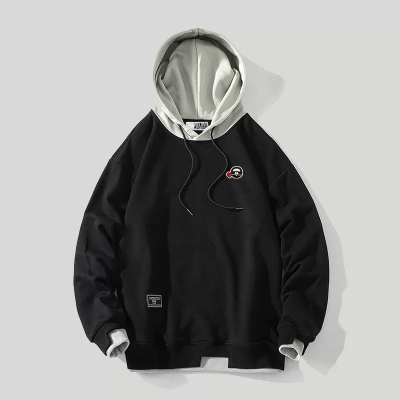 BAPE DUCK Black fleece hoody for leisure, trend long-sleeve, oversize