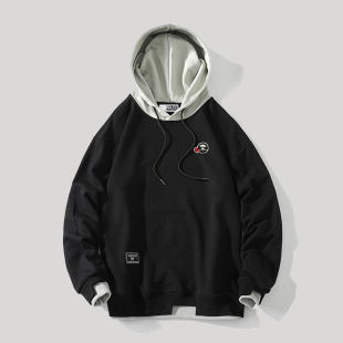 BAPE DUCK Black fleece hoody for leisure, trend long-sleeve, oversize