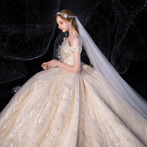 Starry sky main wedding dress 2020 new bride word shoulder heavy industry retro court fantasy luxury luxury long tail girl