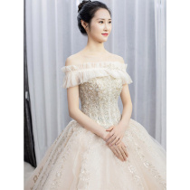 Main wedding dress 2020 new bridal dress female small man word shoulder Korean starry sky Sen line net red shaking sound trailing