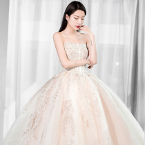 Starry sky wedding dress 2020 new bride luxury French bandeau thin long tail princess court heavy industry woman