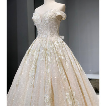 Main wedding dress 2020 new temperament bridal woman simple tail skirt dream word shoulder forest department out of the yarn light