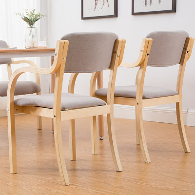 Modern Minimalist Nordic Solid Wood Dining Chair Japanese Style Curved Wood Fabric Chair Back Armrest Home Office Desk Computer Chair