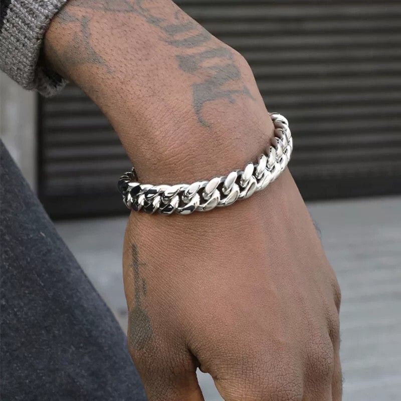 Sterling Silver Cuban Bracelet for Men 2026 New Trendy Brand Bold Thick Chain Hip-Hop Jewelry Birthday Gift for Boyfriend Sterling Silver Cuban Bracelet for Men 2026 New Trendy Brand Bold Thick Chain Hip-Hop Jewelry Birthday Gift for Boyfriend