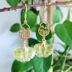 Серьги 天然原矿蜜蜡琥珀耳饰蝴蝶古风耳坠气质显白玲珑耳饰黄色耳环饰品 OTHER