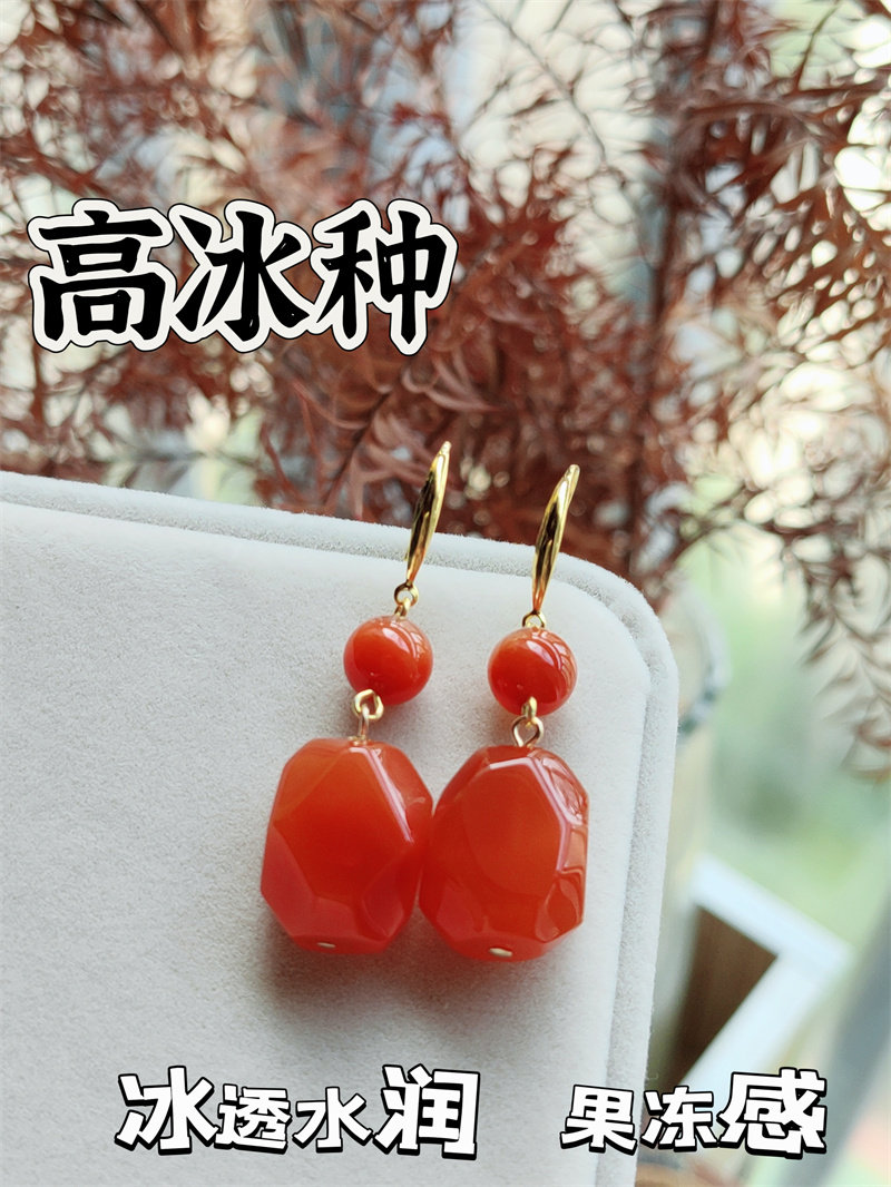Серьги 稀有原矿保山冰红南红耳环天然红色珠宝复古奢华耳坠蝴蝶纯银耳钩耳环 OTHER