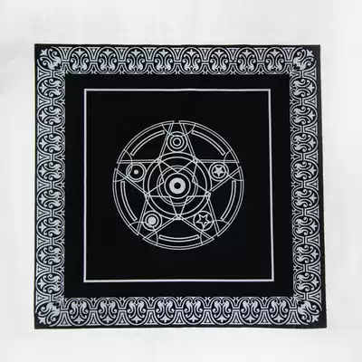 Tarot Oracle card Special tablecloth Black pattern flocking cloth Altar five-pointed star tablecloth 49x49cm