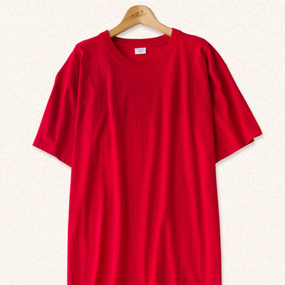 男女士短袖T恤圆领纯棉红色本命年半袖汗衫中老年红歌合唱团定制