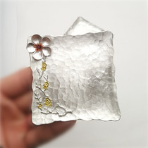 Square pure tin coaster handmade three-dimensional plum blossom tea insulation cup holder Metal Hammer mesh tea tray tea tray accessories