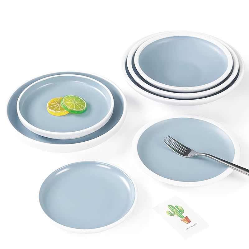 Beef Dinner Plate Western Meal Plate Melamine Round Commercial Imitation Porcelain Lid Rice Tray Cutlery Dining Room Creative Plastic Disc