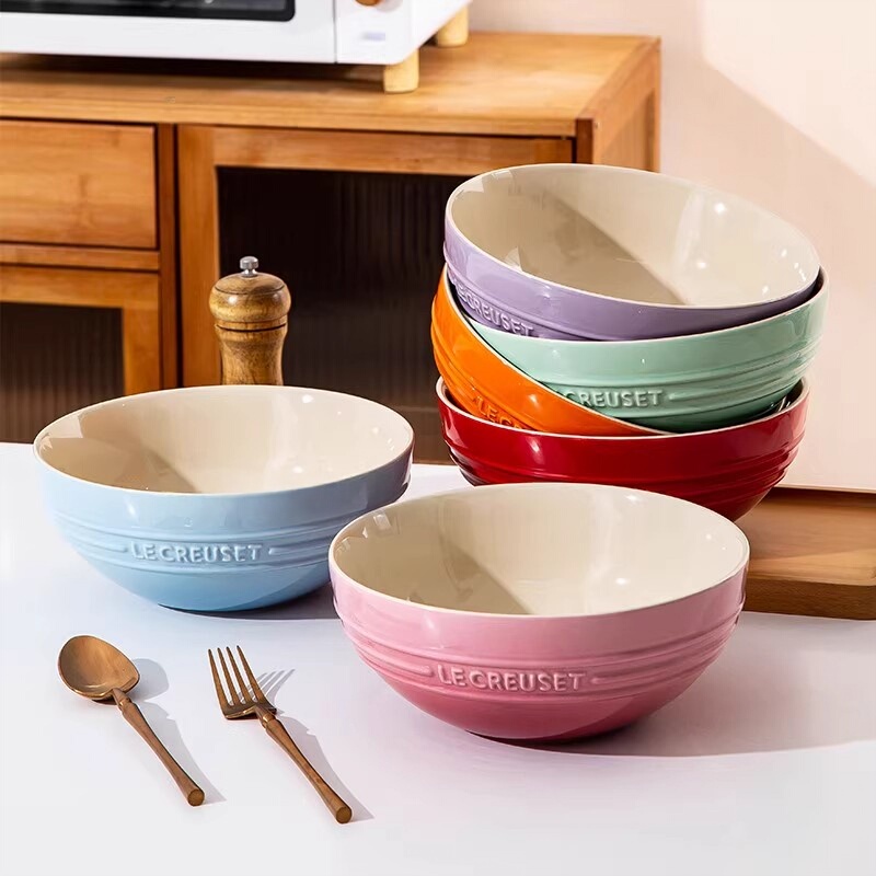 French Le Creuset Ceramic Large Soup Bowl 8.5inch Household Large Bowl High-Quality Tableware Cooking Bowl
