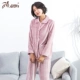 Top melon dưa dưa mùa xuân và mùa thu san hô lông cừu đồ ngủ có thể được mặc bên ngoài cardigan dày flannel dịch vụ nhà phù hợp với hàng đầu