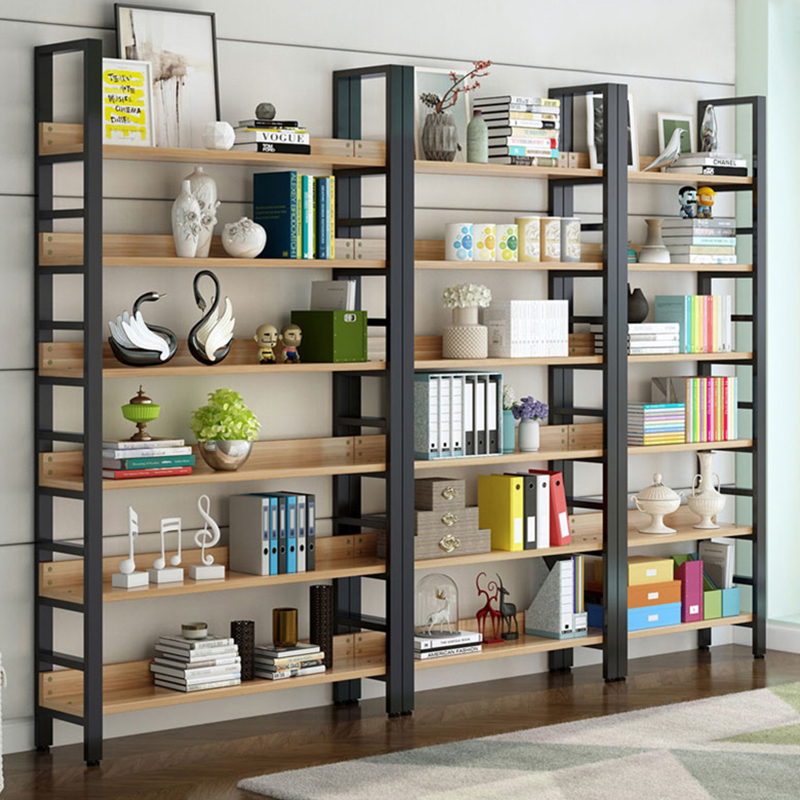 Bookshelf Racks Minimalist Modern Multilayer Iron Art Shelves Steel Wood Shelving Living Room Floor Bookcase Bookcase Combination