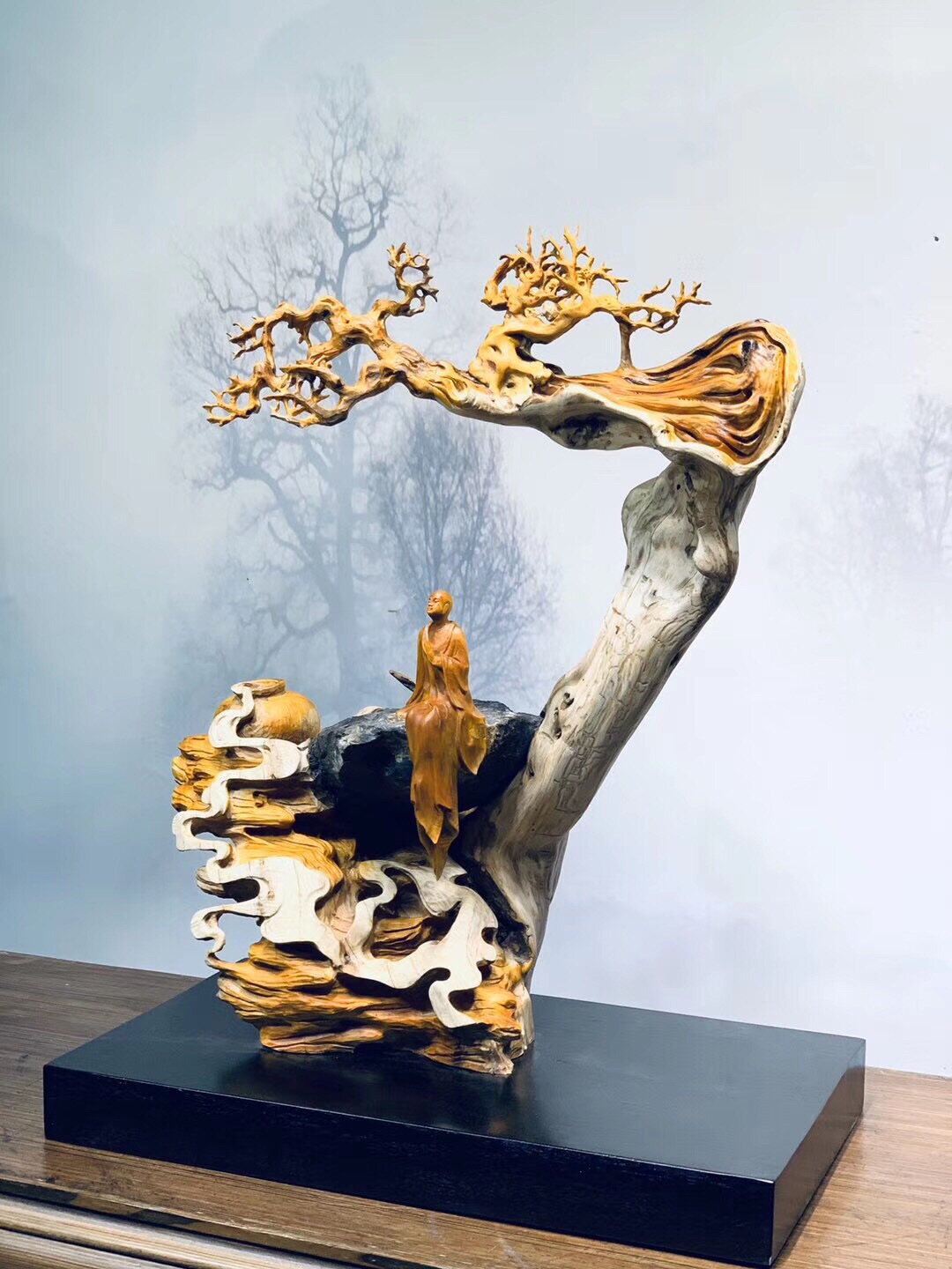 Taihang Yabai Root Carving Bouldering Artistic Conception Works Ornament Static Changsi Living Room Entrance Wood Carving Handicraft Large Ornament