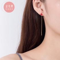 2021 new fashion summer day S925 sterling silver red ear line plated 18 gold temperament earrings heart tassel earrings for women