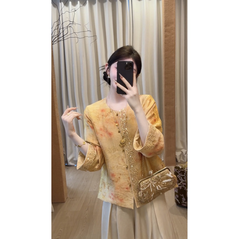 【Zhou Zhou】【Qiushisi】Autumn New Style New Chinese-Style Sequin Lace Printed Top Jjq6Wt0987 【Zhou Zhou】【Qiushisi】Autumn New Style New Chinese-Style Sequin Lace Printed Top Jjq6Wt0987