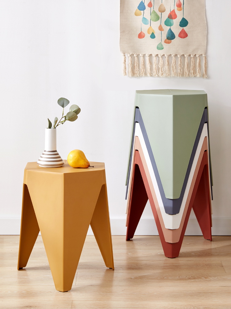 Household plastic stool Nordic windmill round stool thickened stackable shoe stool simple modern dining table chair high bench