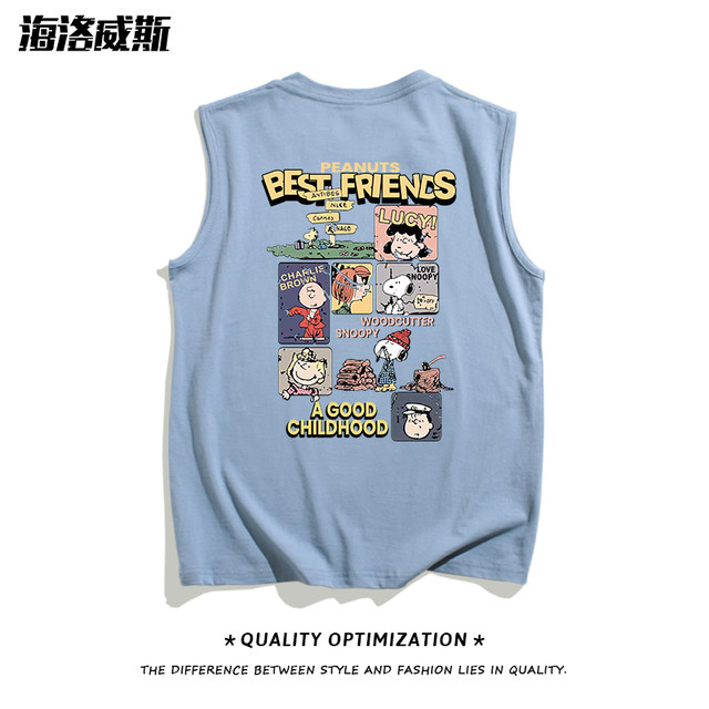 Graffiti Snoopy Cartoon American Design Vest Men's Pure Cotton Sports Loose Summer Thin Sleeveless T-Shirt