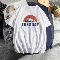 Short sleeve T-shirt mens Tide brand Super fire Joker half sleeve loose size white cotton T-shirt ins shirt mens Tide High Street