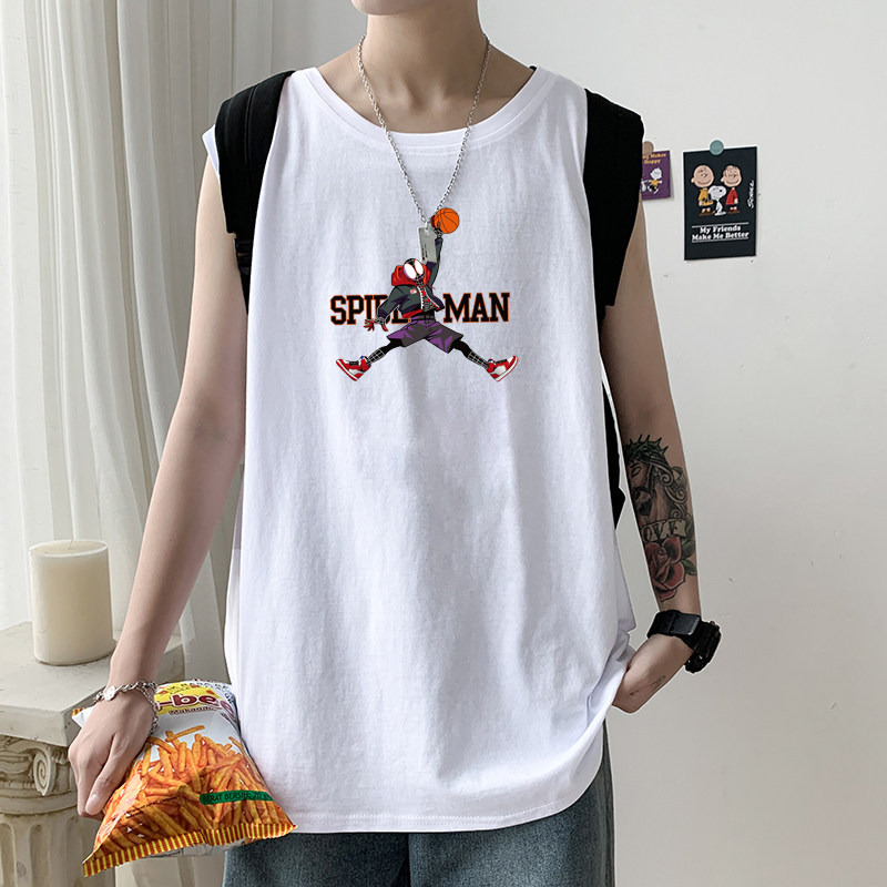 Cross Bar Vest Men's Basketball Summer Pure Cotton Hip Hop Loose Large Size 2021 New Tide Cards Sleeveless T-shirt Men's Shoulder