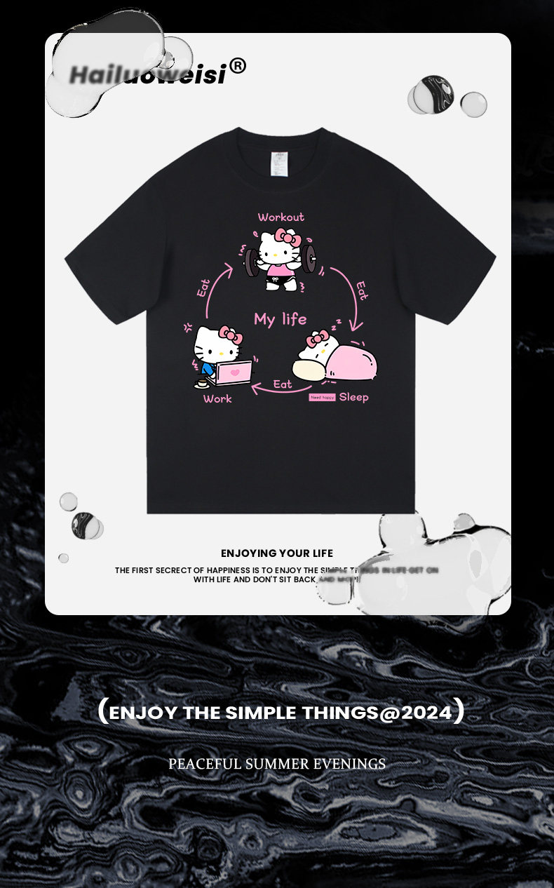 Hello Kitty, летняя спортивная хлопковая футболка подходит для мужчин и женщин, короткий рукав, Heroin Weiss 