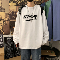 Early spring new trendy cotton Joker loose interior base shirt ins long sleeve T-shirt Mens Tide brand coat white body shirt