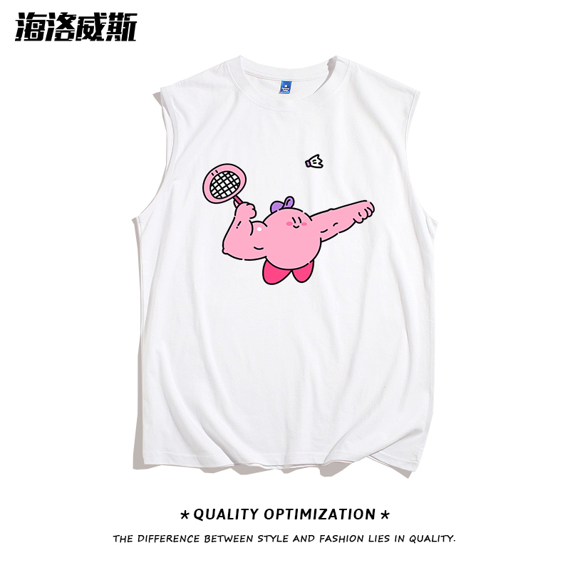 Playing Badminton Kirby Creative Gender-Neutral Vest Summer Pure Cotton Thin Breathable Sports Trendy Sleeveless T-Shirt for Men