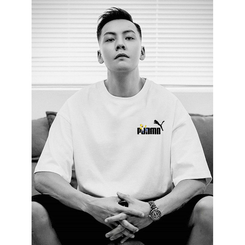 Short Sleeve Male Tide Card Pure Cotton Loose Summer Thin white half sleeves Men's 2022 new Ins port Wind lovers T-shirt